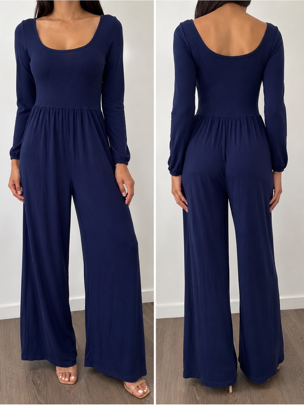 KIRUNDO Navy Blue Long Sleeve Wide Leg Jumpsuit NWT